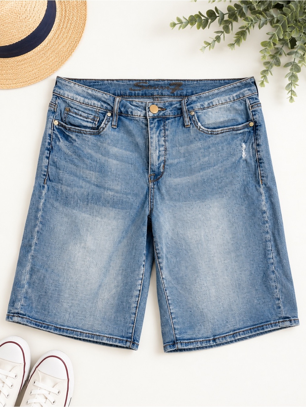 Seven7 Bermuda Denim Womens 14 Blue Stretch Mid Rise Medium Wash Jean Shorts